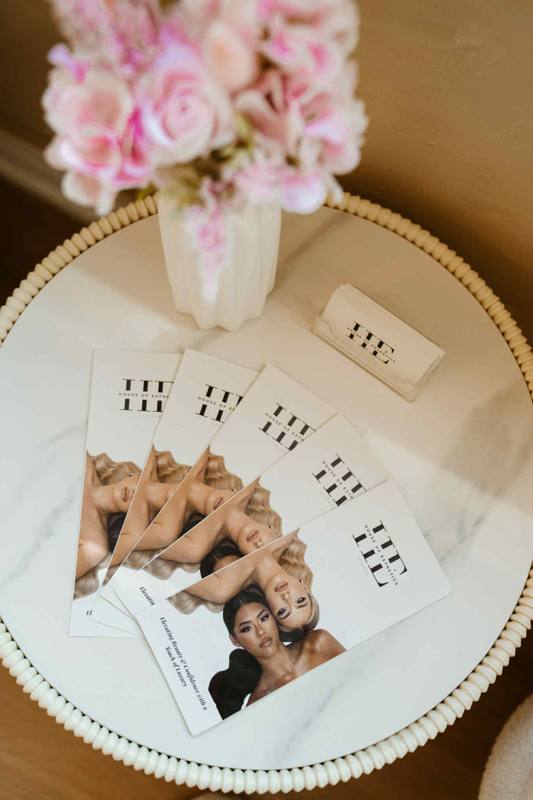 HE brand cards on marble